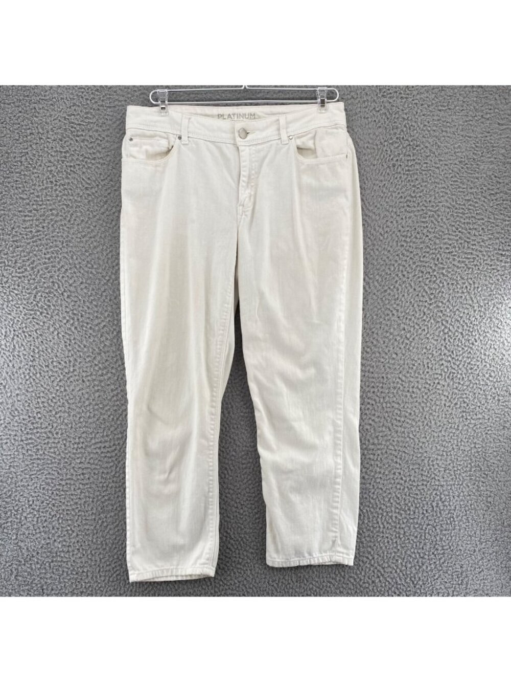 Chicos Jeans Womens 0.5 US 6 White Platinum Denim Cropped Skinny Studded Pockets